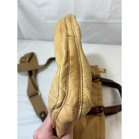 Fossil Explorer Leather Fold Over Crossbody Hobo Tote Shoulder Bag Tan - Picture 6 of 16